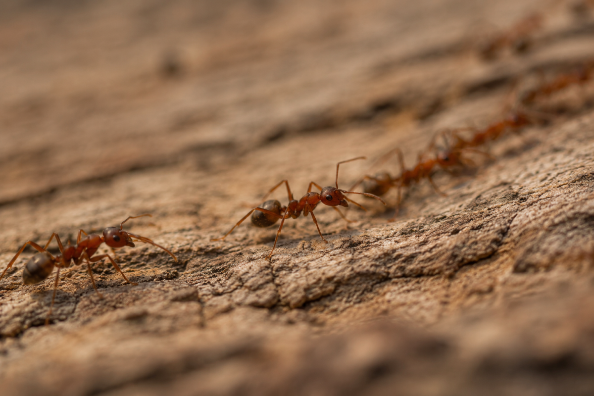 Ants travelling along wood